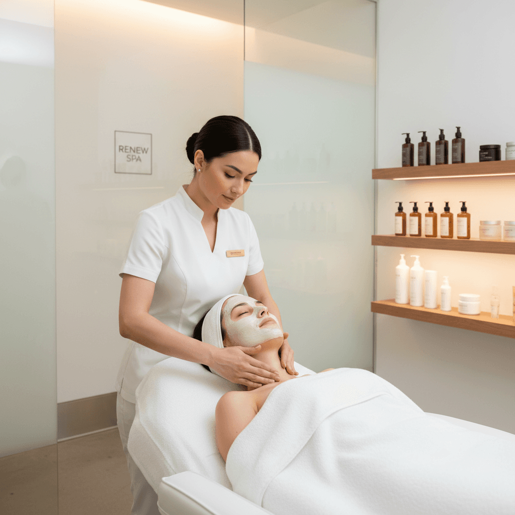 Skin treatment service being performed
